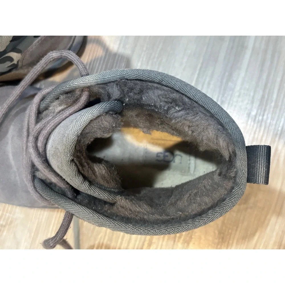 UGG Neumel Camo Grey Suede Lace Up Boots Kids Size 5 1116132K